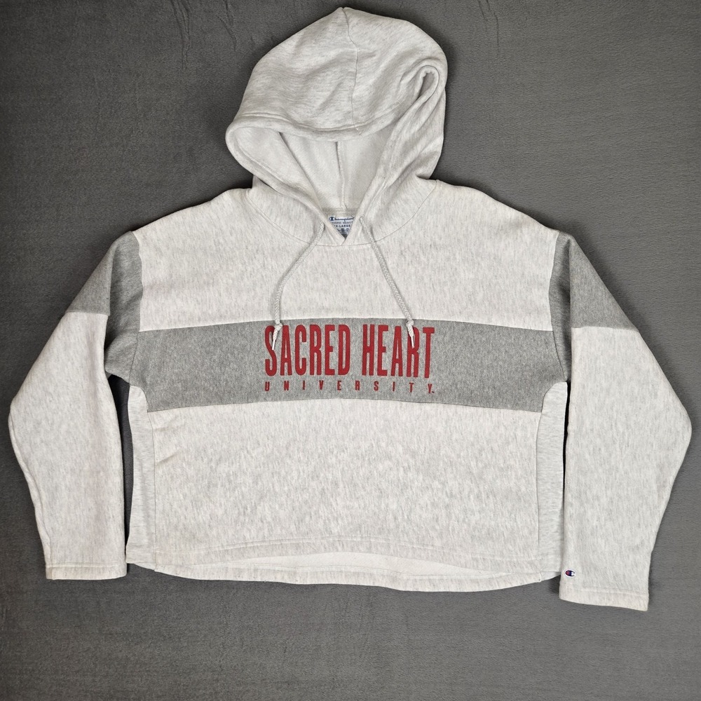 Champion Sacred Heart University Hoodie Womens 2XL Reverse Weave Sweatshirt Crop